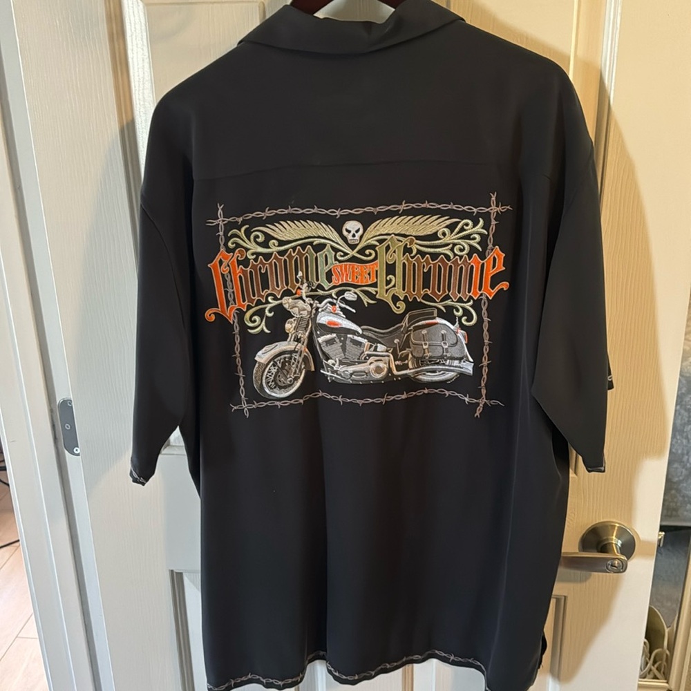Harley Davidson Embroidered Silk Button Up Shirt
